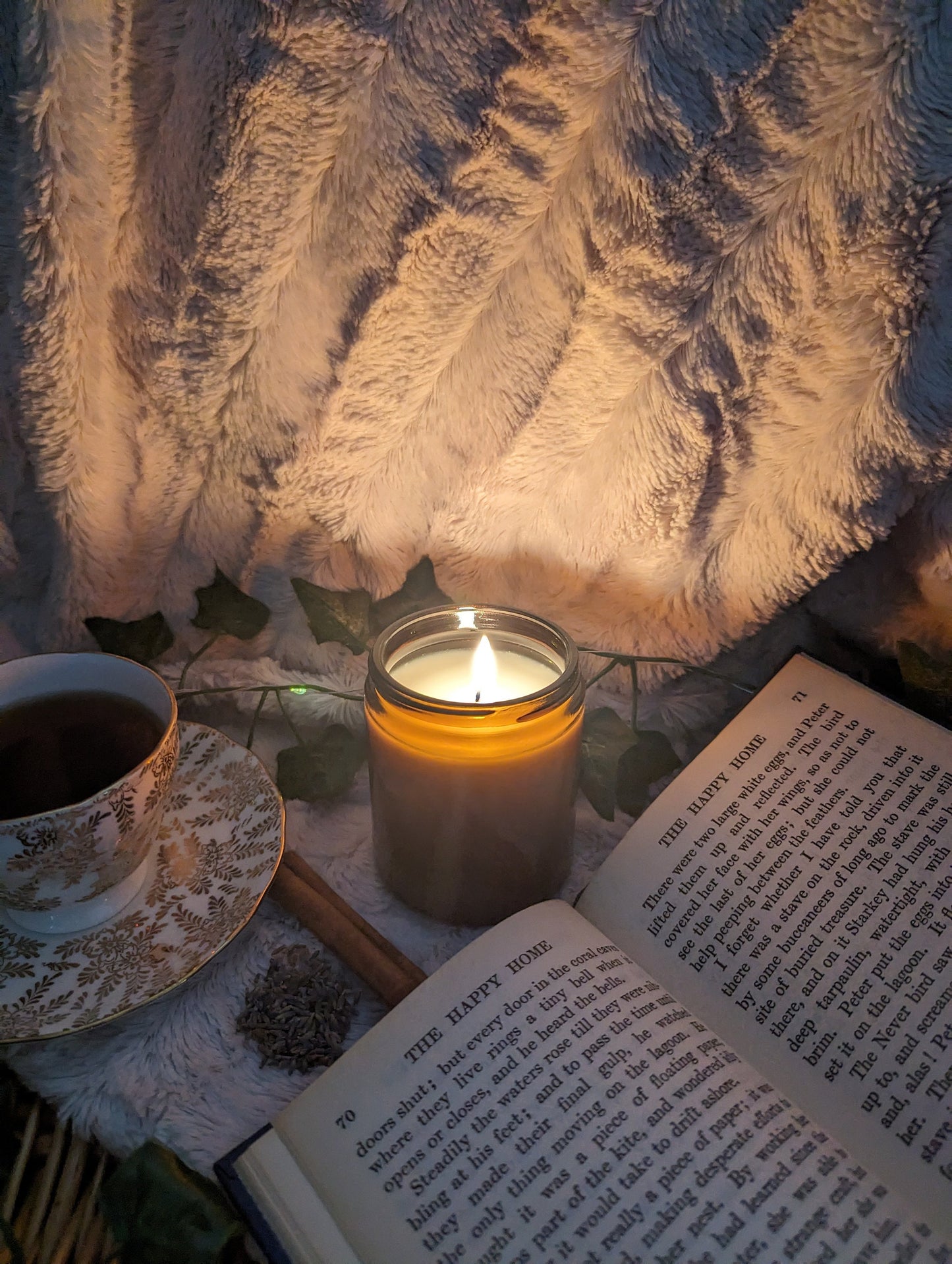 Rainy Day Luxury Scented Candle - 100% organic soy wax candle with premium essential oils in amber glass jar. Eco friendly.