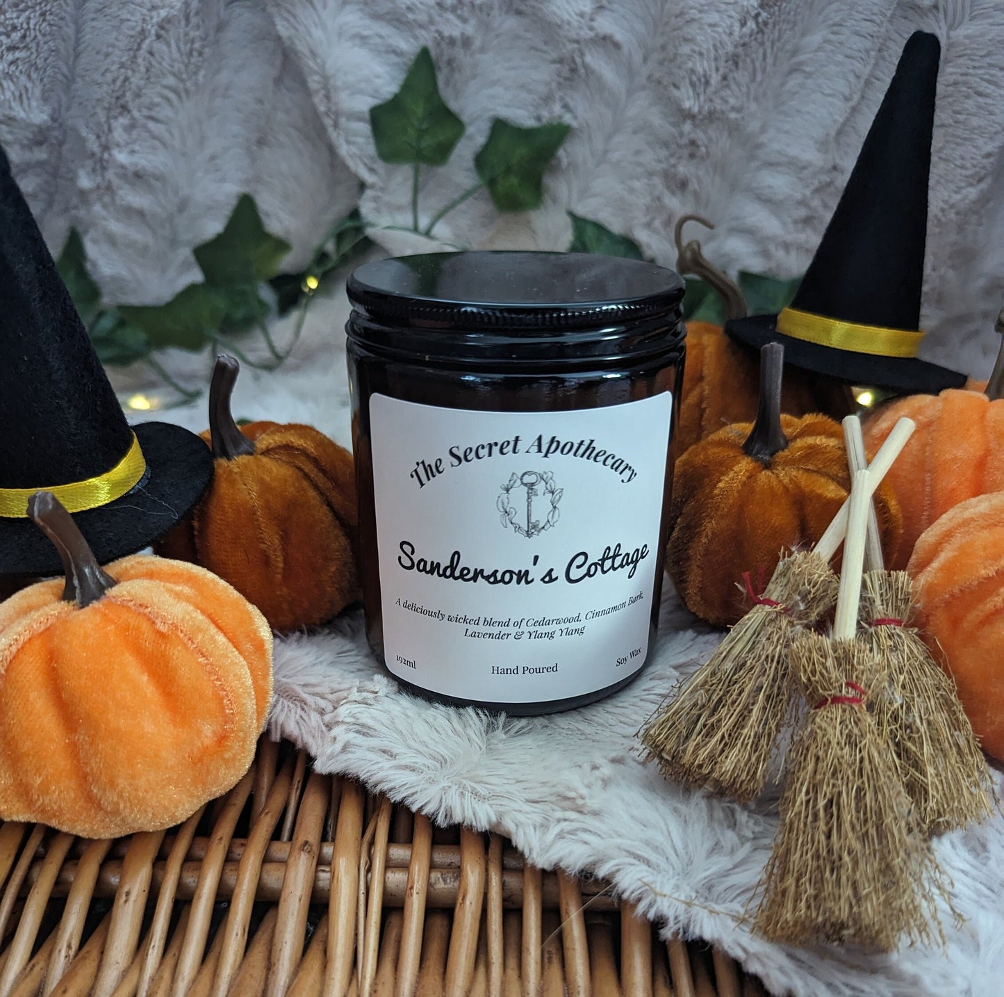 Sanderson's Cottage Luxury Scented Candle - 100% organic soy wax candle with premium essential oils in amber glass jar. Eco friendly.
