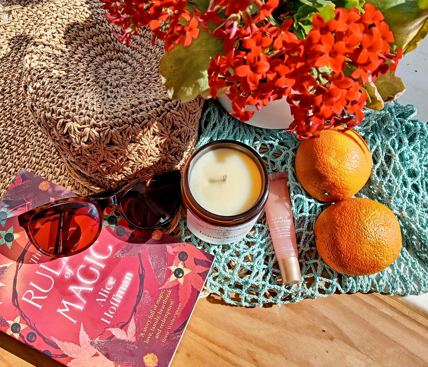 Tuscan Breeze - Luxury Scented Candle. 100% organic soy wax candle with premium essential oils in amber glass jar.