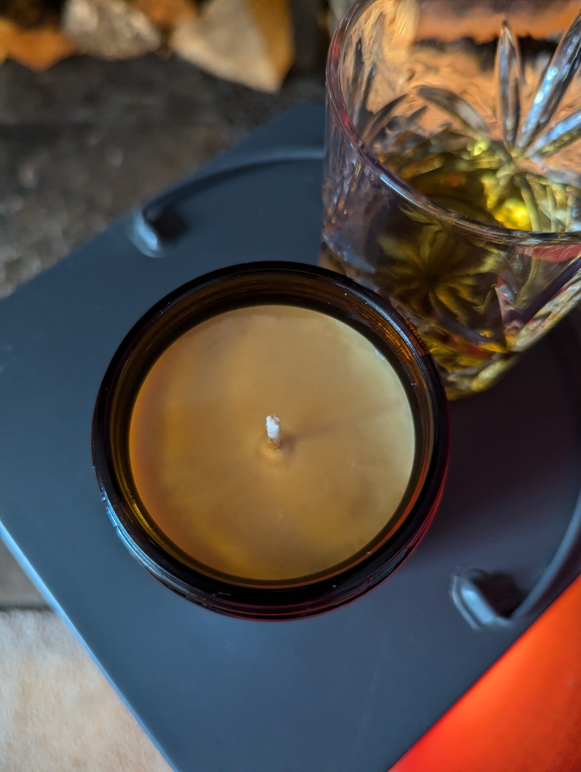 Gentleman's Club Luxury Scented Candle - 100% organic soy wax candle with premium essential oils in amber glass jar. Eco friendly.