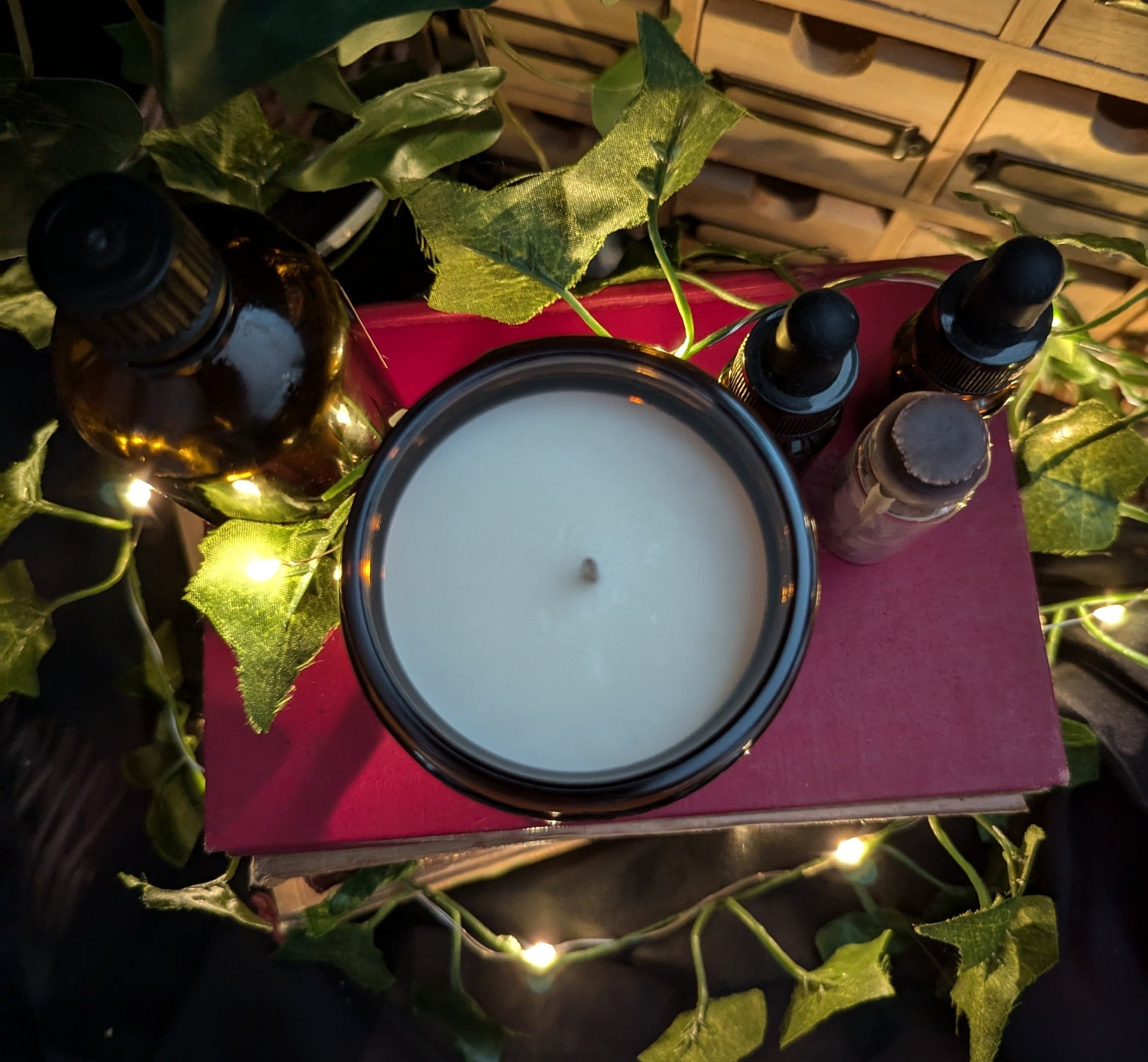 Elixir of Eternal Youth - Luxury Scented Candle. Alchemist Range. 100% organic soy wax candle with premium essential oils in amber glass jar