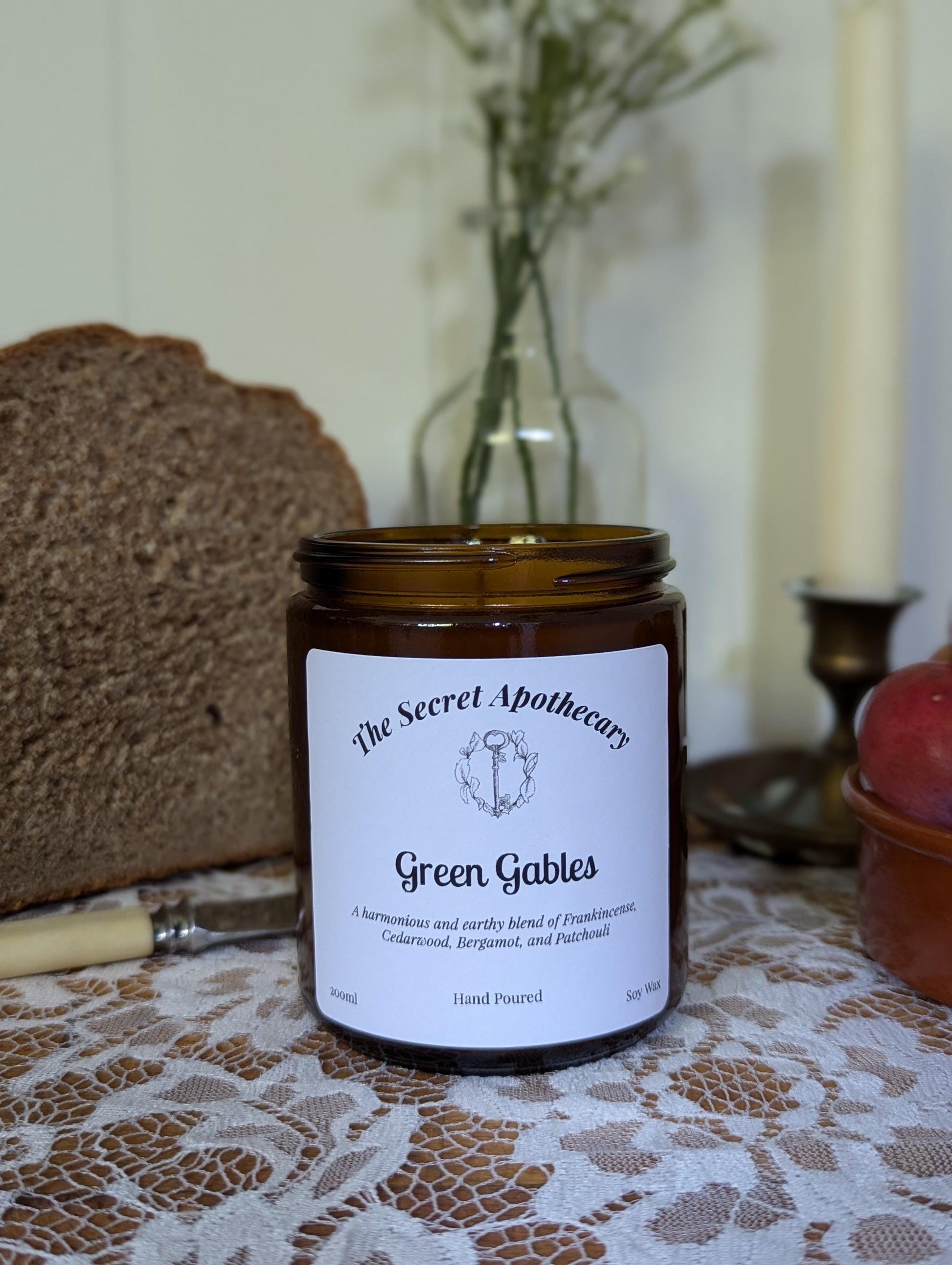 Green Gables Luxury Scented Candle - 100% Organic Soy Wax With Premium Essential Oils in Amber Glass Jar. Eco Friendly.