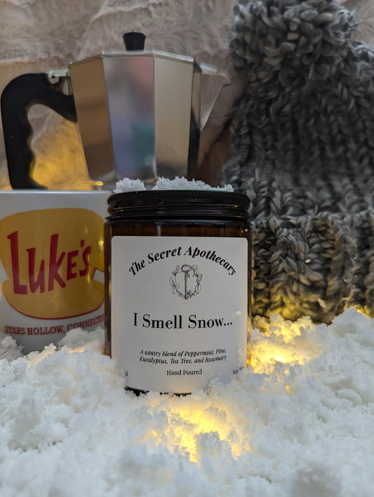 I Smell Snow... Luxury Scented Candle - 100% Organic Soy Wax With Premium Essential Oils in Amber Glass Jar. Gilmore Girls.