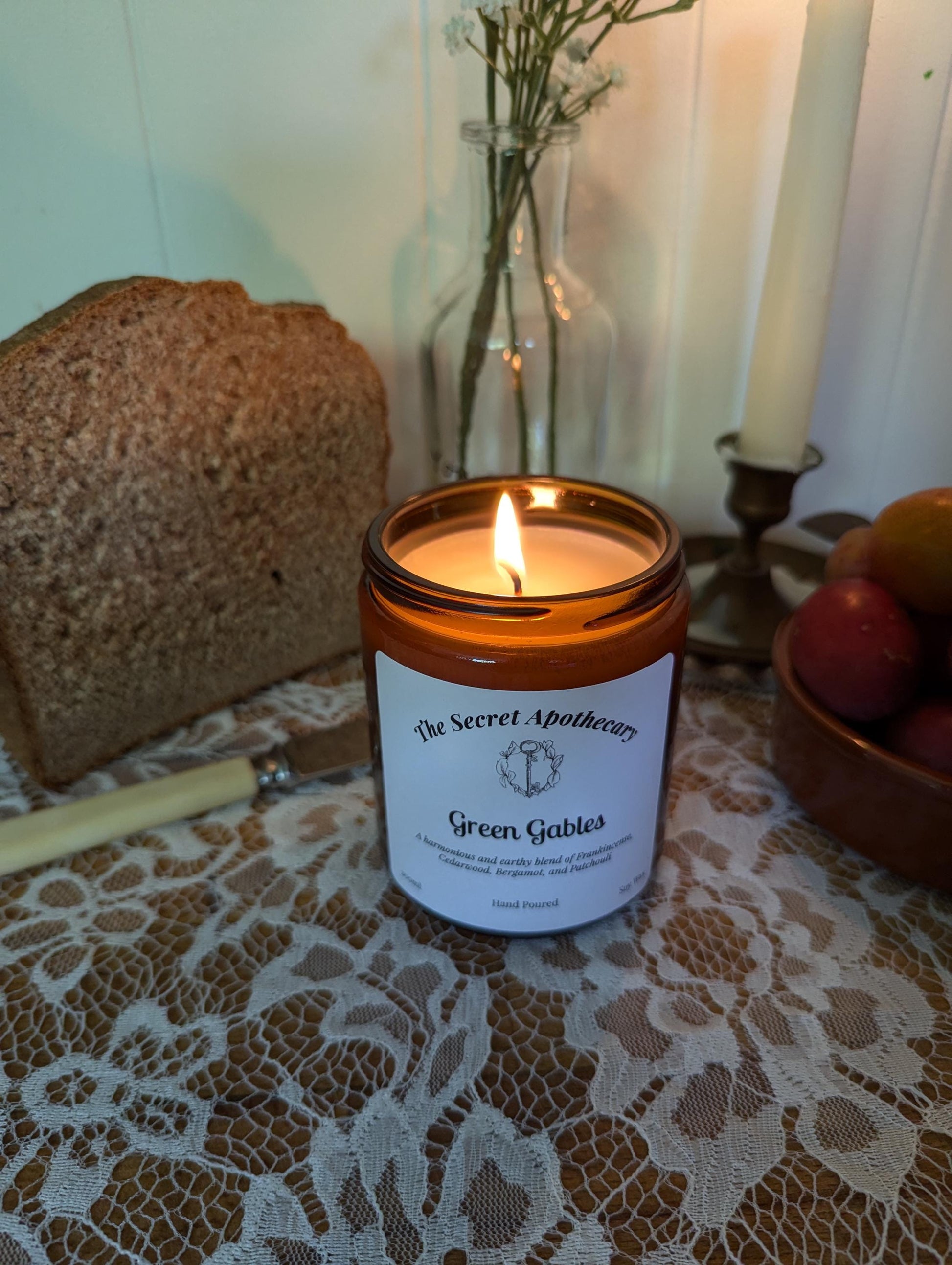 Green Gables Luxury Scented Candle - 100% Organic Soy Wax With Premium Essential Oils in Amber Glass Jar. Eco Friendly.