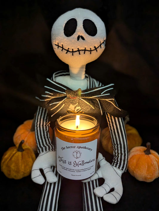 This is Halloween Luxury Scented Candle - 100% organic soy wax with premium essential oils in amber glass jar. Nightmare Before Christmas.