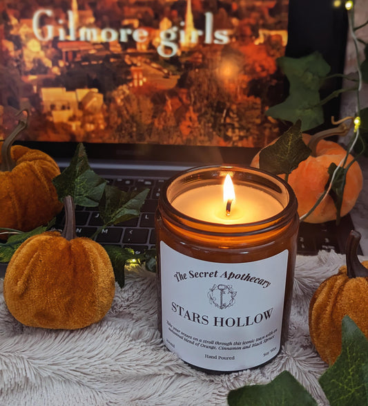 Stars Hollow Luxury Scented Candle - 100% Organic Soy Wax With Premium Essential Oils in Amber Glass Jar. Gilmore Girls.