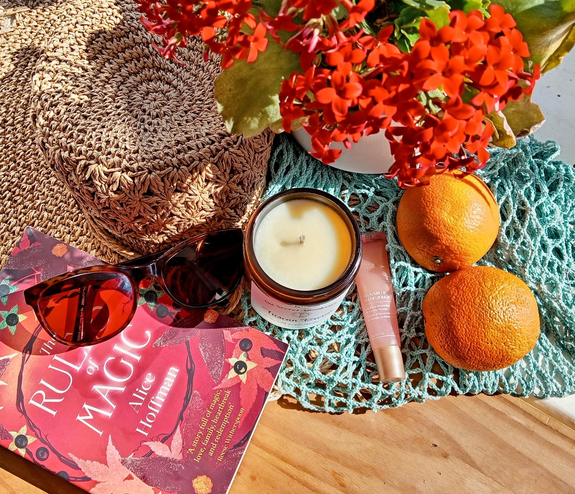Tuscan Breeze - Luxury Scented Candle. 100% organic soy wax candle with premium essential oils in amber glass jar.