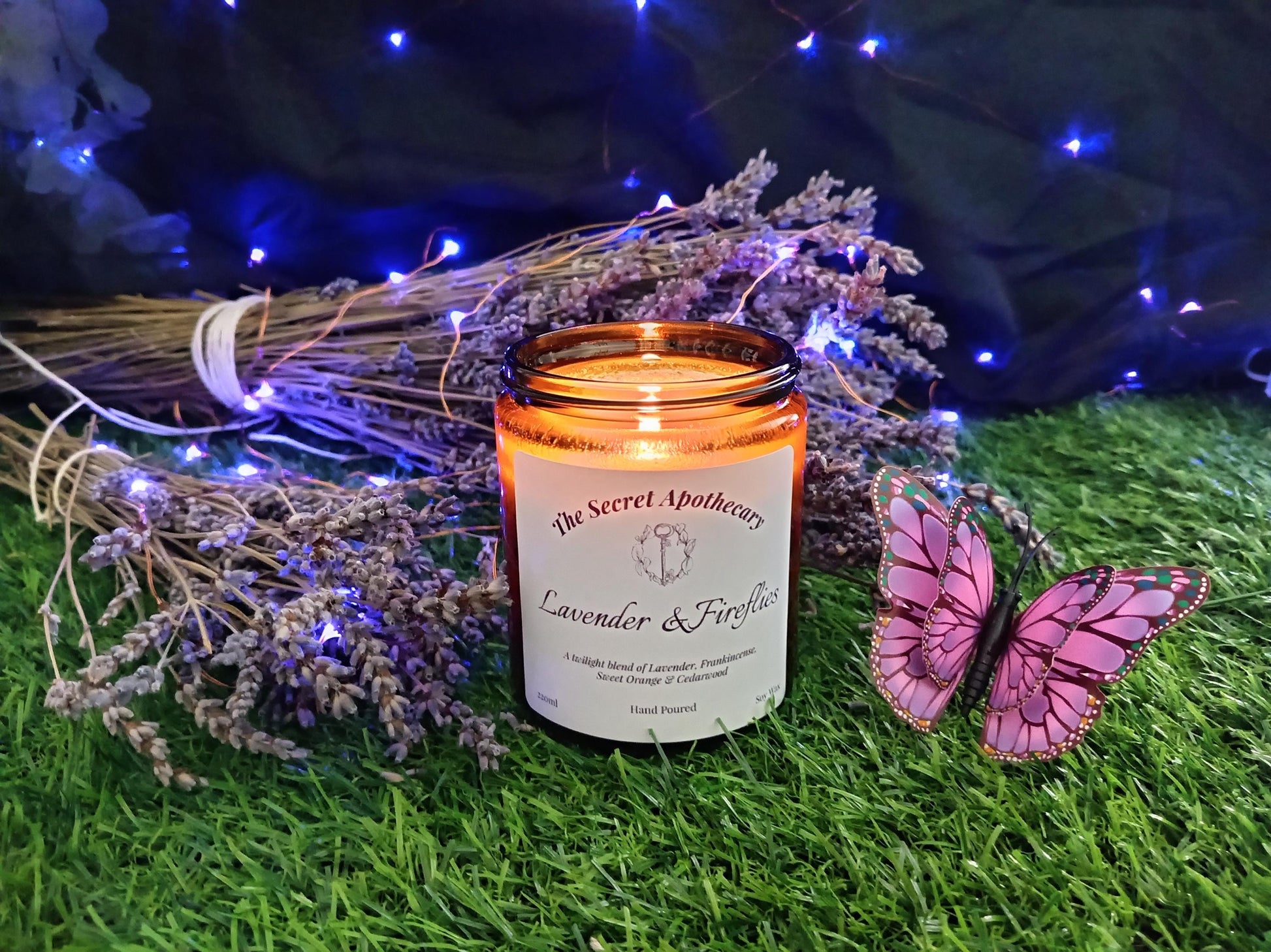 Lavender and Fireflies Scented Candle Soy Wax and Essential Oils
